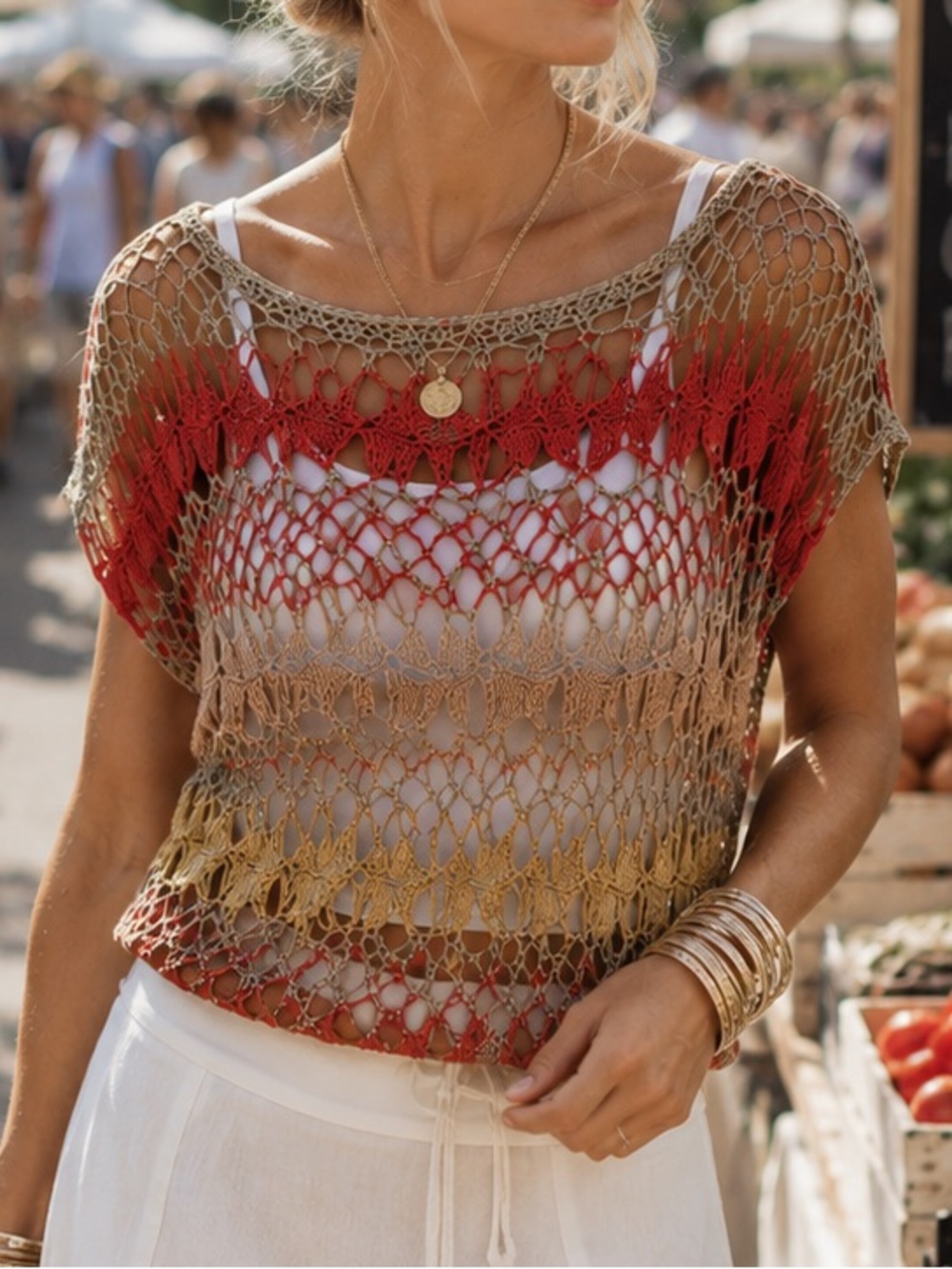 COLLEEN LOPEZ Dolman Crochet Top Women’s Small Boho